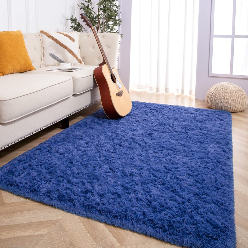 Foxmas Soft Fluffy Area Rugs for Bedroom Kids Room Plush Shaggy Nursery Rug Furry Throw Carpets for Boys Girls, College Dorm Fuzzy Rugs Living Room Home Decorate Rug, 4ft x 6ft, Light Navy - Image 2